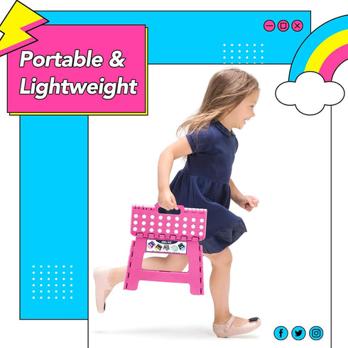 9 inch 300 LBS 1PC Delxo Folding Step Stool Non-Slip Foldable Toddler Stools Up to Kids Step Stool with Handle