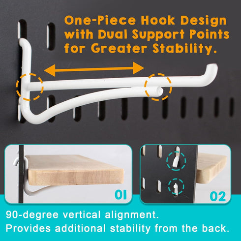 2 Pack Solid Wood Pegboard Shelf, Pegboard Accessories with Hooks, Compatible with IKEA Skadis