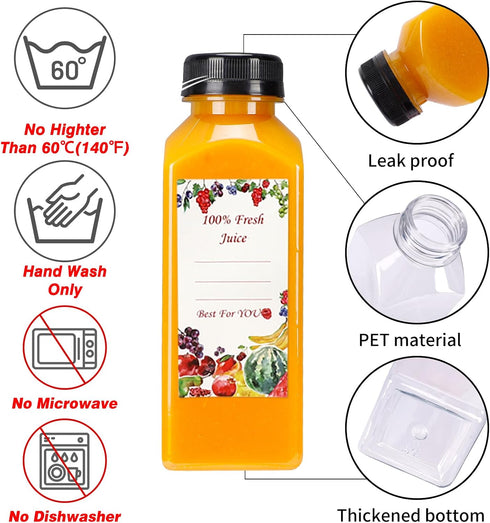 20pcs 16oz SUPERLELE Juice Bottles, Plastic Juicing Bottles with Caps, Clear Drink Containers with Lids for Drinking