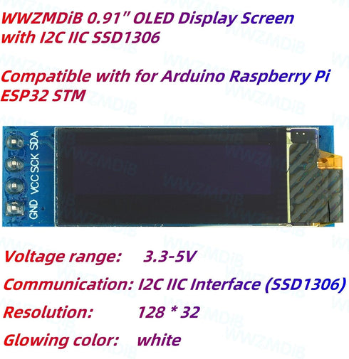 WWZMDiB 3 0.91 I2C SSD1306 ESP32 Pcs OLED Display Screen with IIC Compatible with for Arduino Raspberry Pi STM