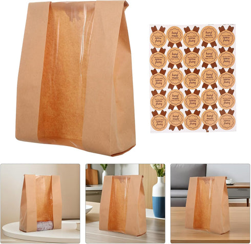 50pcs Packaging 35219cm Uonlytech Kraft Paper Bread Bags with Window Food Grade Loaf Bread Storage Opp Window Bakery