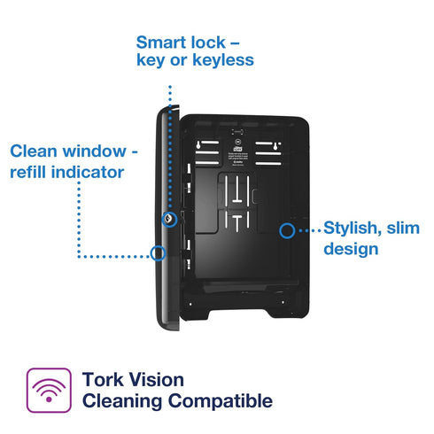 H2, 553028 Tork Xpress Multifold Hand Towel Dispenser Black One-at-a-Time Dispensing, Elevation Range