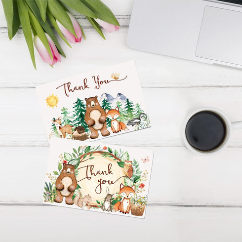 Hunanyume 50 Pack 4x6 Inch Woodland Thank You Cards with Envelopes & Stickers - Cute Forest Animals Assorted Bulk