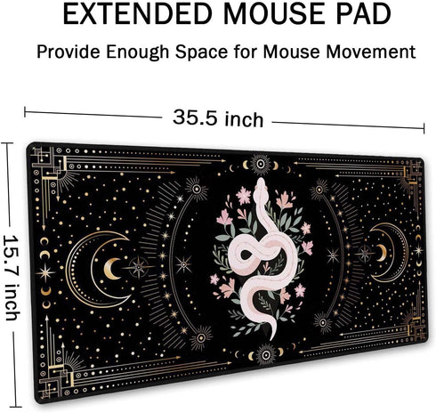 Large Mouse Pad, Boho Snake Witch Desk Mat for Desktop, Women Girls Waterproof Gaming Mousepad, Moon Phases Computer PC Laptop Protector Writing Pads for School Office Home 35.5" x 15.7" by SSOIU