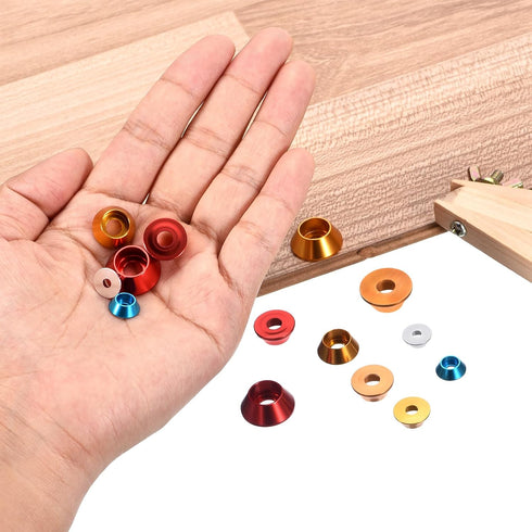 uxcell M6 Cone Cup Countersunk Washers, 50 Pcs Anodized Aluminum Gaskets for Mechanical Accessories Parts, Red.