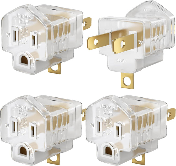 2 Prong to 3 Prong Adapter, 4 Pack, Turn Any 2 Prong Outlet into A 3 Prong Outlet with Outlet Adapter Converter