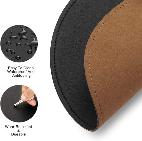 Round Mouse Pad - PU Leather Mouse Pad with Stitched Edge, Micro-Fiber Base, Non-Slip Waterproof for Computers, Laptop,