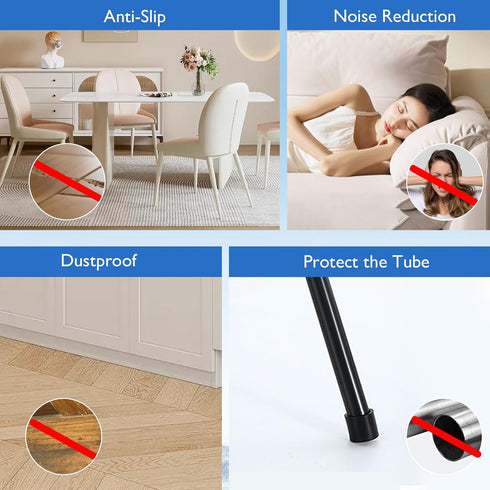25 3/8" (10 mm) Pcs Round Chair Leg Tips Caps, Silicone Rubber Furniture Leg Floor Protectors, Reduce Noise Folding
