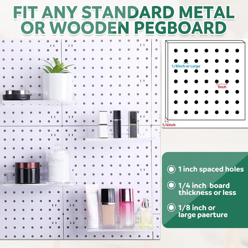 4 Set Pegboard Shelf - Clear Acrylic Shelf with Metal Hooks for Peg Board Organizer Accessories Storage in Craft Room