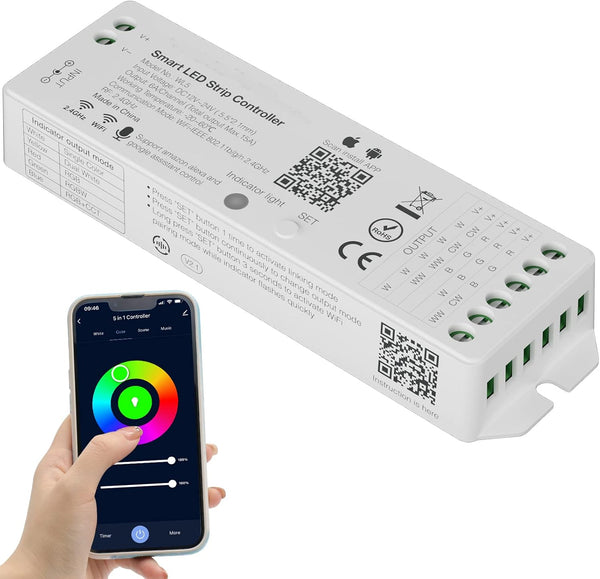 PAUTIX WiFi 5-in-1 LED Controller Dimmable for Monochrome CCT RGB RGBW RGBCCT