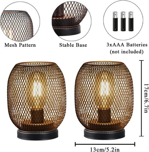 Set 2 JHY DESIGN of Metal Cage LED Lantern Battery Powered,Cordless Accent Light with LED.Great