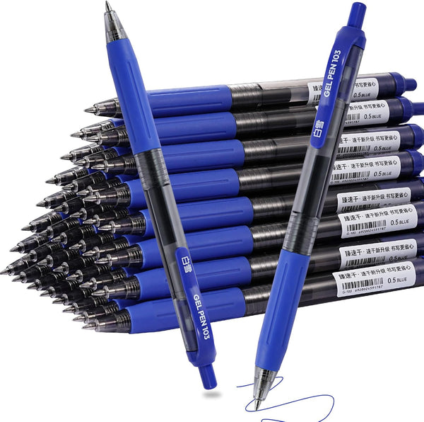G-103 50 Pack Retractable Gel Pens - 0.5mm Fine Point Blue Ink for Smooth Writing in School and Office