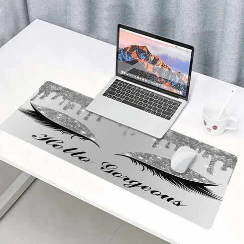 Hello Gorgeous Large Mouse Pad, 31.5x11.8x0.12 Inches, White Silver Glittering Star Pattern for Computer Desk