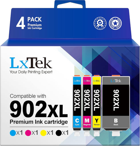 LxTek Compatible Ink Cartridge Replacement for HP 902XL (4 Pack) for Officejet 6978, 6968 Printers