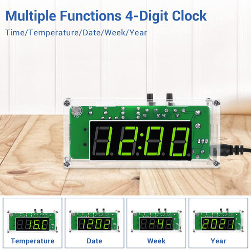 4-Digit MiOYOOW DIY Digital Clock Kit with Acrylic Shell, Electronics Alarm Clock Soldering Practice Kit