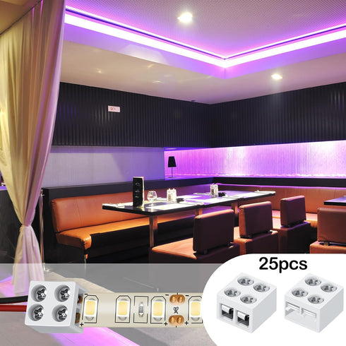 25 Pack 2 5v 12v 24v Lights(10mm,White) Flutesan Solderless LED Tape Light Connector Pin Terminal Block Screw Down LED