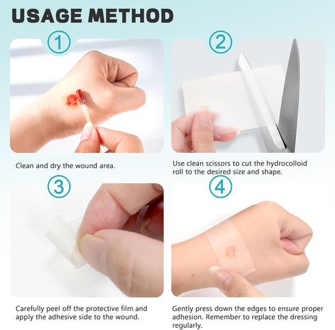 Ruzmmo (2in*5ft) Hydrocolloid Roll for Wound Care - Medical Grade Hydrocolloid Bandages with Flexible & Waterproof