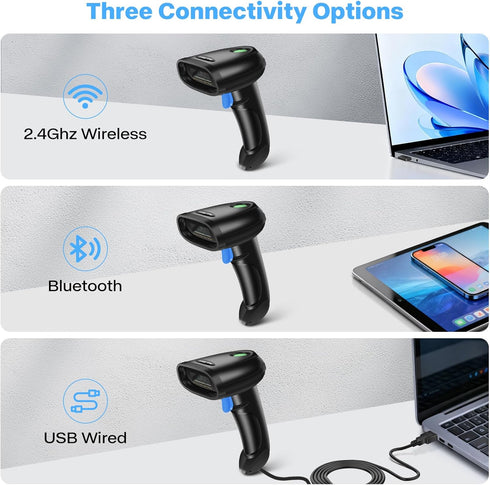 PecuMecu 1D&2D 3-in-1 2.4G PDF417 (TM-10B) Bluetooth Barcode Scanner, Bluetooth & USB Wired & Wireless QR Barcode