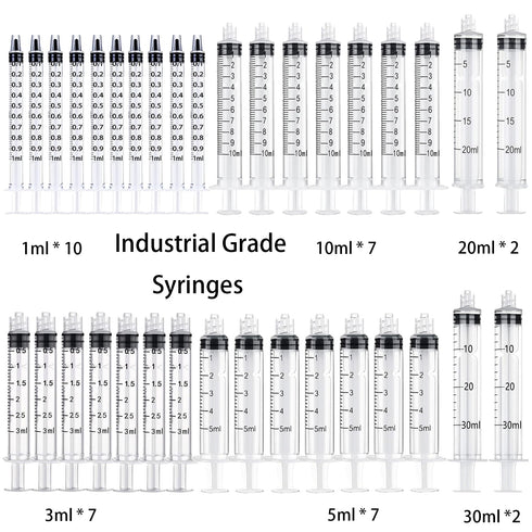 35 Pack 1ml, 3ml, 5ml, 10ml, 20ml, 30ml Dispenser, 14ga to 22ga, Refilling and Measuring Liquids