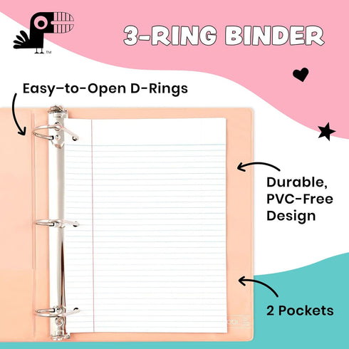 Yoobi 2 Inch Binder Set, 3-Ring Binders with 2 Pockets, 4 Pack, Holds up to 500 Sheets, Perfect for School or Office