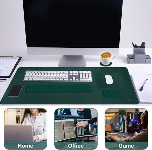MOSISO Large Gaming Mouse Pad & Massage Keyboard Wrist Rest Set, Ergonomic Non-Slip Base for Home Office, Peacock Green