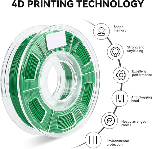 3D Printer SMP Filament (4D filament) 1.75mm 250g, Shape Memory Polymer Material, Dimensional Accuracy +/-0.03mm, 1.75mm Filament for Bambu Lab X1/P1P/A1, Creality K1C FDM 3D Printers, Green