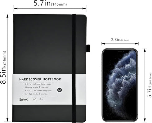 Lined Journal Notebook, 192 Pages A5 College Ruled, 5.7" x 8.5" Notebooks for Note Taking, School, Work (Black)