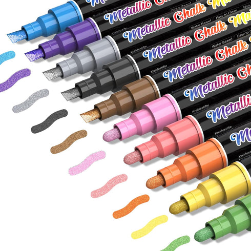 Liquid Chalk Markers Pens, 10 Metallic Colors Washable & Wet Erase for Blackboard, Glass Window, Graduation Celebration