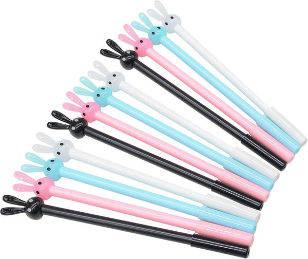Yansanido 12 Pcs Fluent Writing Pen - 0.5 mm Black Ink Rabbit Ear Shape Rolling Ball Gel Ink Pen