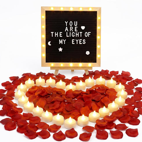 Grinsvalley LED Felt Letter Board with Rose Petals and Candles Set, Word Board