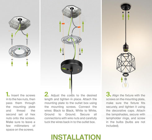 1xE26 120V 2 Pack ASD Black Pendant Light Fixture - ETL Modern Pendant Lights Kitchen Island, Industrial Hallway