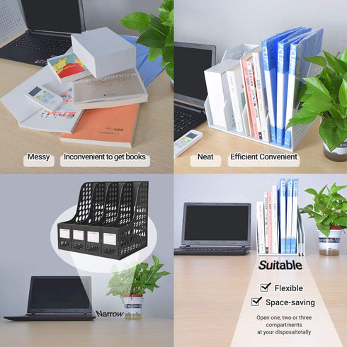 Lemical Freely Expanding Collapsible Magazine File Holder, 4 Vertical Compartment Space Saving Rack