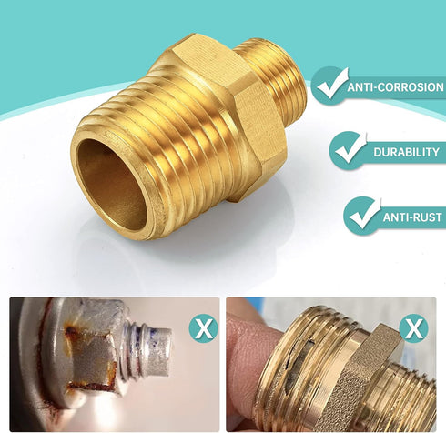 Vfauosit 1/2 to 3/8 Reducer, 3/8 to 1/2 RV Faucet Adapter, Brass Compression Fitting for Plumbing Water Hose (2 Pieces)