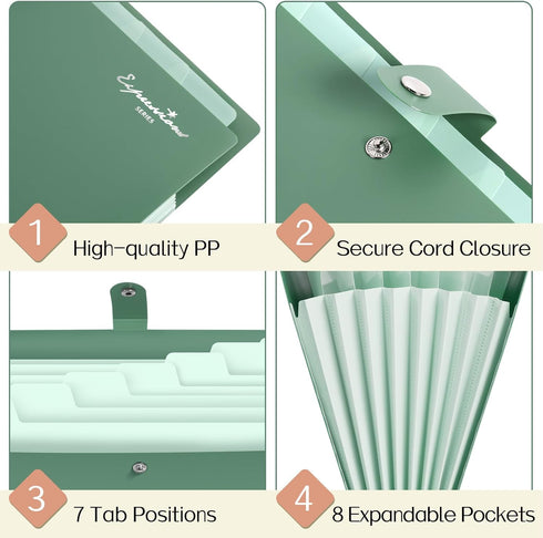 Sooez Elegant Accordion File Organizer, 8 Pocket Expanding File Folder, Portable Document Organizer for School Office