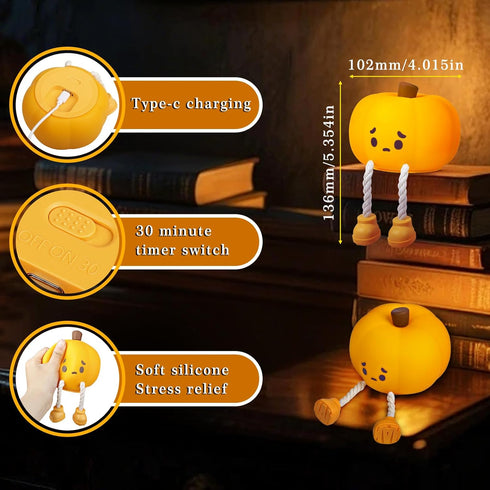 Dimmable Pumpkin Night Light, Rechargeable Baby Light, Halloween Night Light with Timer, Soft Squeezable Touch Lamp
