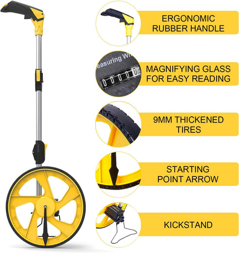 Zozen Measuring Wheel Collapsible with Kickstand, One Key to Zero, Starting Point Arrow, Cloth Carrying Bag 0-9,999 Ft