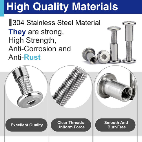 Usdrwam 30 Sets M4 16 mm Barrel Nuts and Bolts, Hex Socket Binding Screws for Furniture, Cabinets, and Cribs Assembly