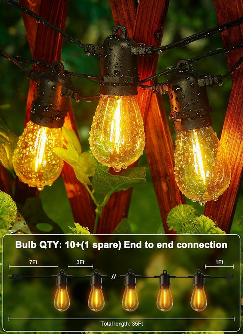 35FT 10+1 Bulbs, 2700K Brightown Outdoor String Lights with Shatterproof Edison Waterproof Hanging Patio Lights Outside