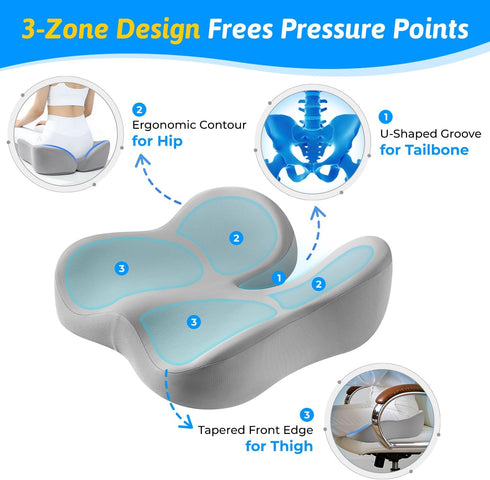 Tailbone Seat Cushion for & Sciatica Pain Relief - Plush Yet Supportive Ergonomic Memory Foam Chair Cushions for Office