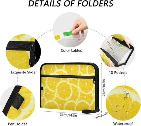 Expanding File Folder, 13 Pocket Accordion File Folders with Sticky Labels, A4 Letter Size Document Organizer with