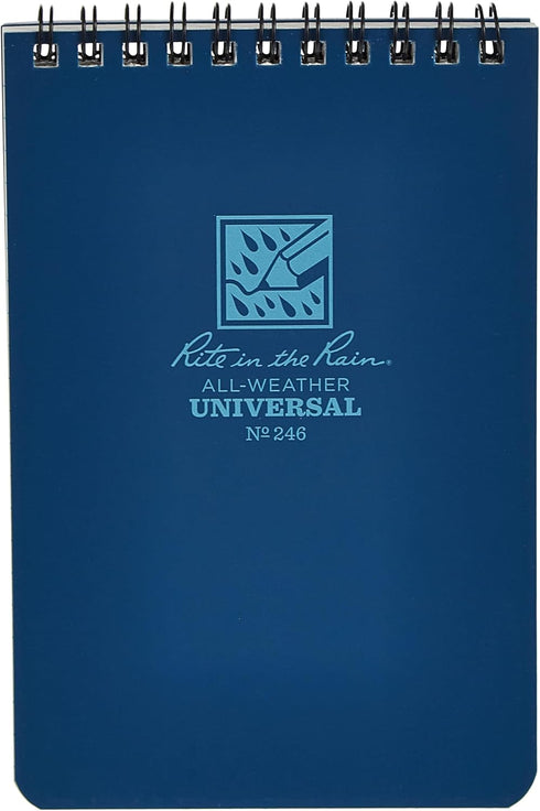 Rite In The Rain Weatherproof Top Spiral Notebook - 4" x 6", Blue Cover, Universal Pattern, 3 Pack