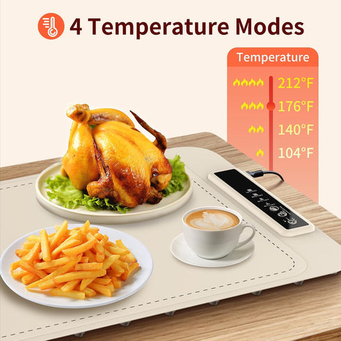 Countertop, 4 Warming Mat for Food - Electric Silicone Food Warming Tray for Buffet, Rollable Food Warmer Mat for Fast