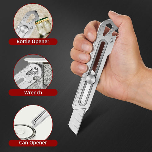 7-In-1 Multipurpose Utility Knife, Stainless Steel Retractable Box Cutter with 10PC SK5 Blades