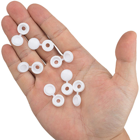 PAGOW 100 Pcs Plastic Hinged Screw Cover Caps, Fold Snap Washer Flip Tops Protection (White)