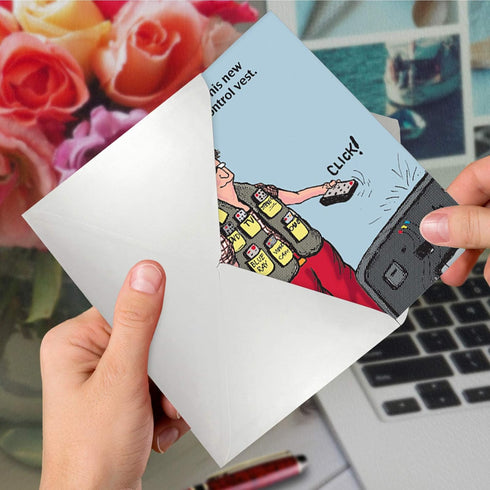 NobleWorks - Hilarious Father's Day Card with Envelope, Funny Dad Notecard Humor, Remote Control Vest C6800FDG