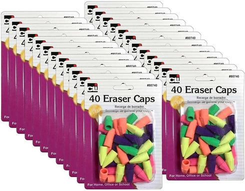 Charles Leonard Pencil Eraser Caps, Assorted Colors, 40 Per Pack, 24 Packs