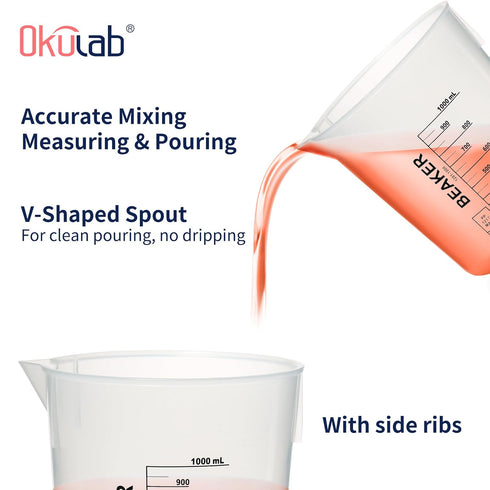 3 Pcs Plastic Beaker Set, 1000ml (33.8oz) Black Graduated Beakers with Dump Spout for Mixing and Measuring