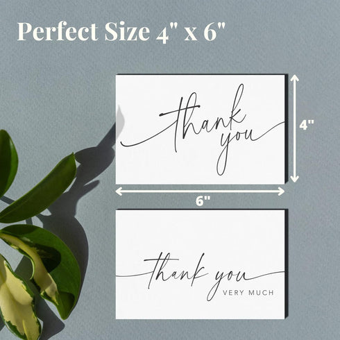 Pack 100, 4x6 Inch Thank You Cards with Envelopes & Matching Stickers, Bulk of Minimalistic Design - Suitable