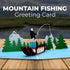 iGifts And Cards 3D Mountain Fishing Pop-Up Card – Canoe, Forest & Leaping Trout – Gift for Men, Fishermen, Nature