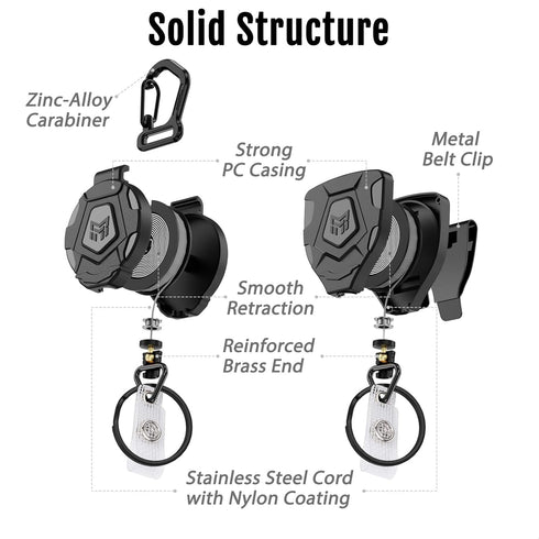 MNGARISTA Heavy Duty Retractable Keychain, Belt Clip & Carabiner Versions, 31.5" Steel Rope, 2-Pack Tactical ID Badge